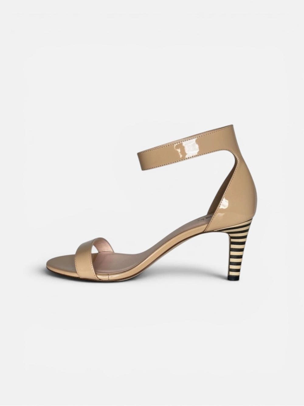 kate spade Patent Nude Ankle-Strap Sandals with Striped Heel